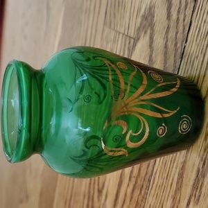 Vintage 1950's Mini Emerald Green and Gold Glass Bud Vase